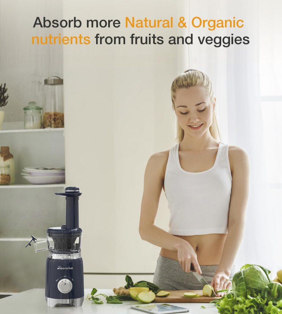 Cold Press Juicer, ZASMIRA Juicer Machines for Vegetable and Fruit with Upgraded Juicing Technology, Powerful Quiet Motor, Compact Size for Space-Saving Juicer, Easy to Clean