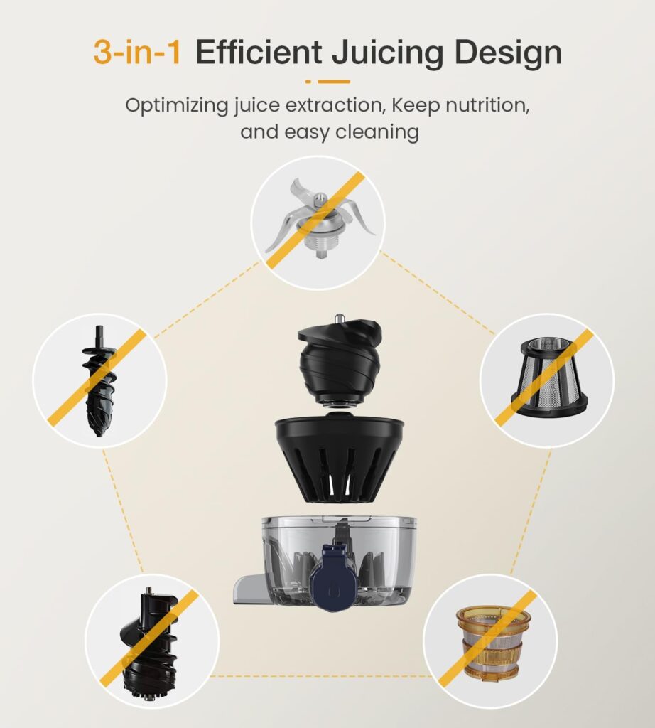 Cold Press Juicer, ZASMIRA Juicer Machines for Vegetable and Fruit with Upgraded Juicing Technology, Powerful Quiet Motor, Compact Size for Space-Saving Juicer, Easy to Clean