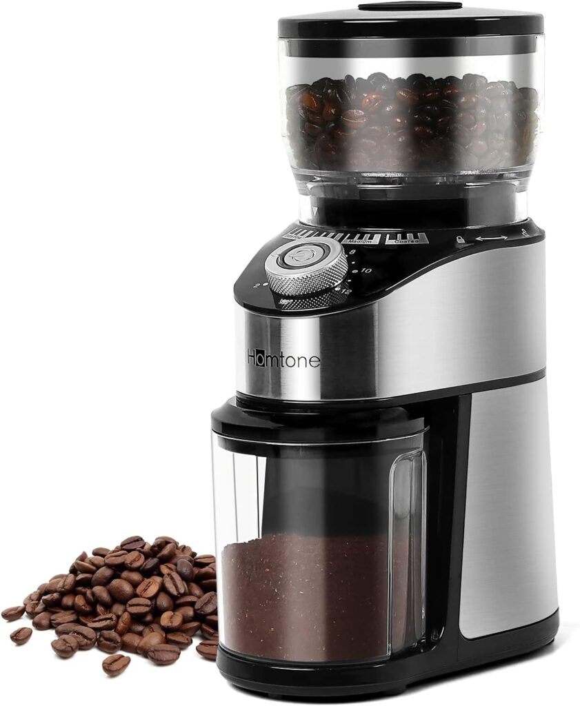 Homtone Electric Coffee Grinder Conical Burr, Adjustable Stainless Steel Burr Coffee Grinder with 14 Precise Grind Setting, 12 Cup Coffee Grinder for Espresso, Drip Coffee, French Press