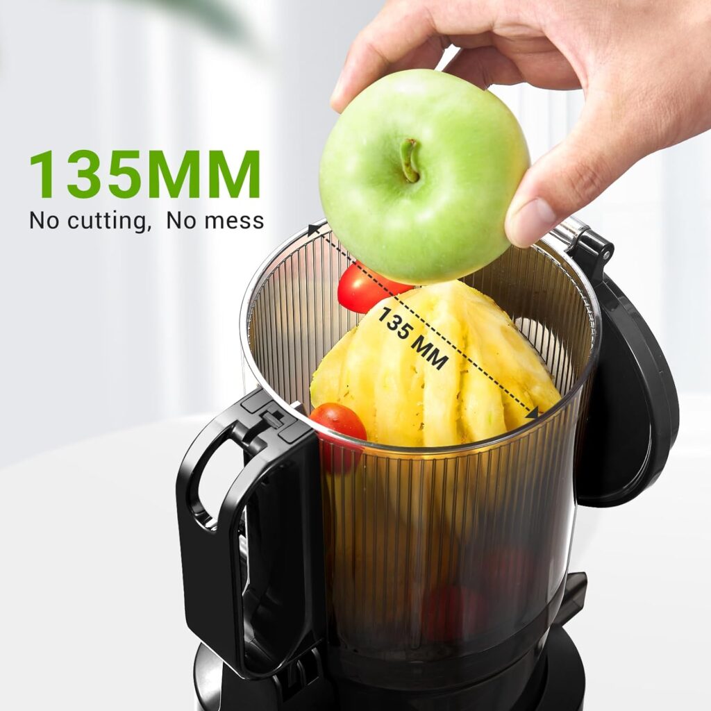 Juicer Machines, AMZCHEF 5.3-Inch Self-Feeding Masticating Juicer Fit Whole Fruits  Vegetables, Cold Press Electric Juicer Machines with High Juice Yield, Easy Cleaning, BPA Free, 250W