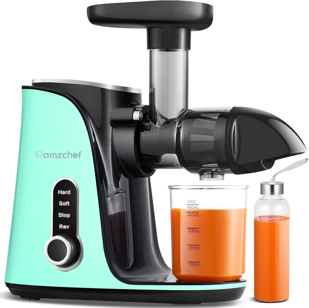 Juicer Machines,AMZCHEF Slow Masticating Juicer, Juicer with Two Speed Modes, Travel bottles(500ML),LED display, Easy to Clean Brush  Quiet Motor for VegetablesFruits (Gray, GM3001)