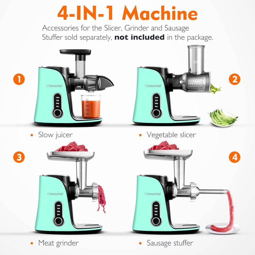 Juicer Machines,AMZCHEF Slow Masticating Juicer, Juicer with Two Speed Modes, Travel bottles(500ML),LED display, Easy to Clean Brush  Quiet Motor for VegetablesFruits (Gray, GM3001)