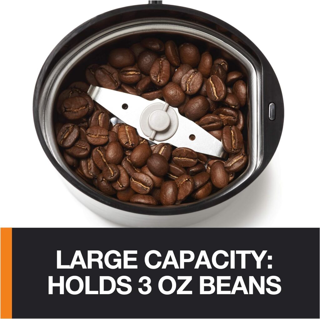 Krups Fast-Touch Stainless Steel Coffee and Spice Grinder 3oz, 85 gr bean hopper Easy to Use, One Touch Operation 200 Watts Coffee, Espresso, French Press, Spices, Dry Herbs, Nuts, 12 cups Silver