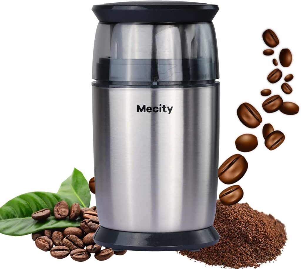 Mecity Electric Coffee Grinder Fast Grinder with 6 Stainless Steel Blades for Beans, Condiment, Pepper and Salt, Espresso Ground Coffee Grinder, Removable Bowl, Easy to Clean, 200W