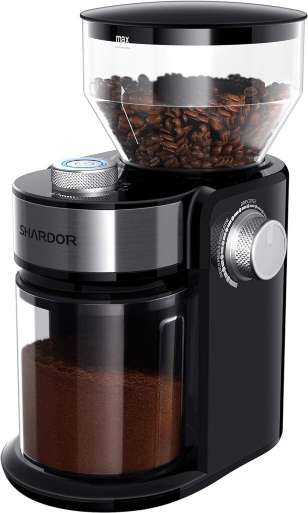 SHARDOR Coffee Grinder, Adjustable Burr Mill with 16 Precise Grind Setting for 2-14 Cup, Silver