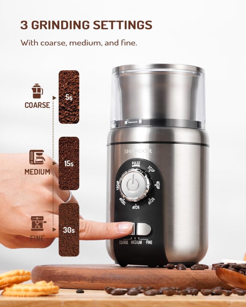 SHARDOR Coffee Grinder Electric Herb/Wet Grinder for Spices and Seeds with 2 Removable Stainless Steel Bowls, Silver