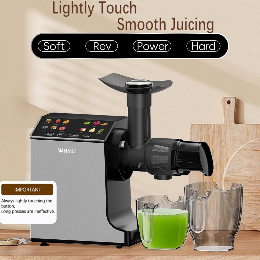 whall Masticating Slow Juicer, Professional Stainless Juicer Machines for Vegetable and Fruit, Touchscreen Cold Press Juicer with 2 Speed Modes (silver)