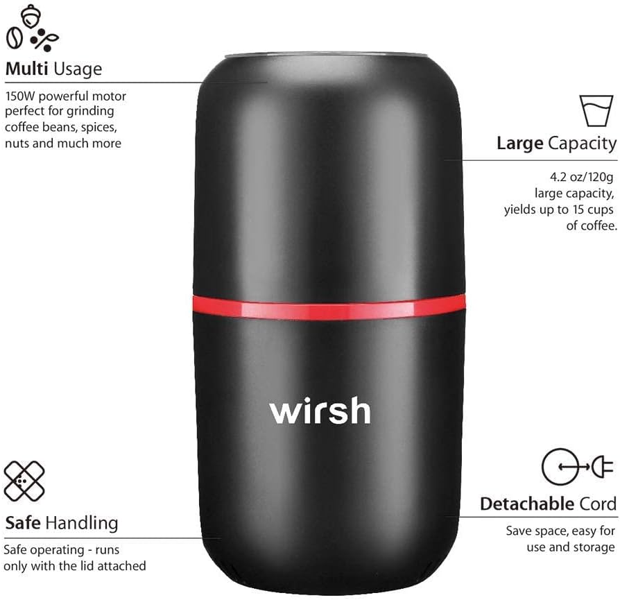 Wirsh Coffee Grinder-Electric Coffee Grinder with Stainless Steel Blades, Coffee and Spice Grinder with Powerful Motor and 4.2oz. Large Capacity for Coffee Beans,Herbs,Spices, Peanuts,Grains and More