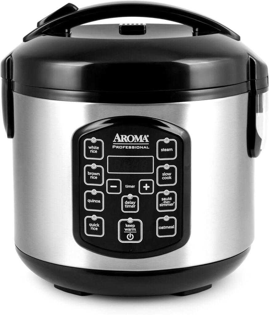 AROMA Digital Rice Cooker, 4-Cup (Uncooked) / 8-Cup (Cooked), Steamer, Grain Cooker, Multicooker, 2 Qt, Stainless Steel Exterior, ARC-914SBD