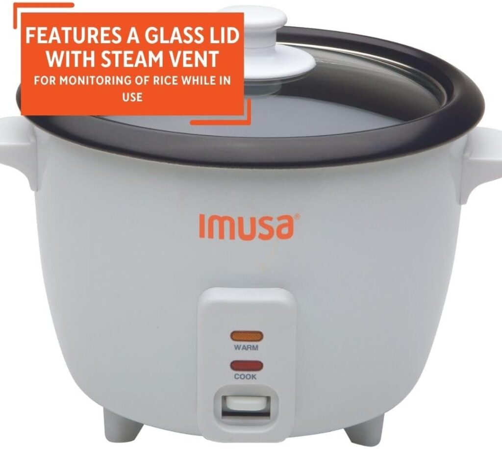 IMUSA USA GAU-00011 Electric Nonstick Rice Cooker 3-Cup (Uncooked) 6-Cup (Cooked), White