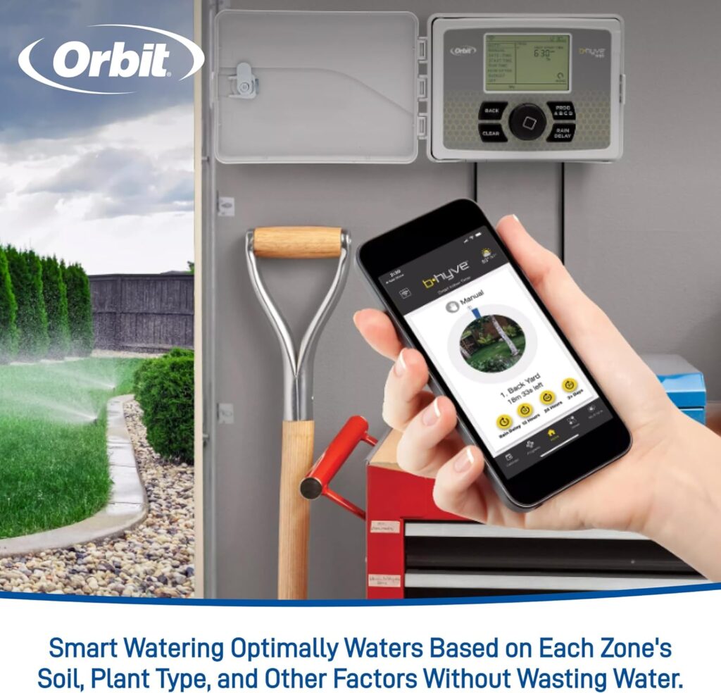 Orbit 57946 B-hyve Smart Indoor/Outdoor 6-Station WiFi Sprinkler System Controller, Compatible with Alexa