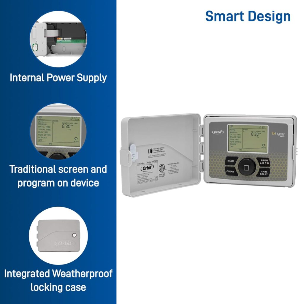 Orbit 57946 B-hyve Smart Indoor/Outdoor 6-Station WiFi Sprinkler System Controller, Compatible with Alexa