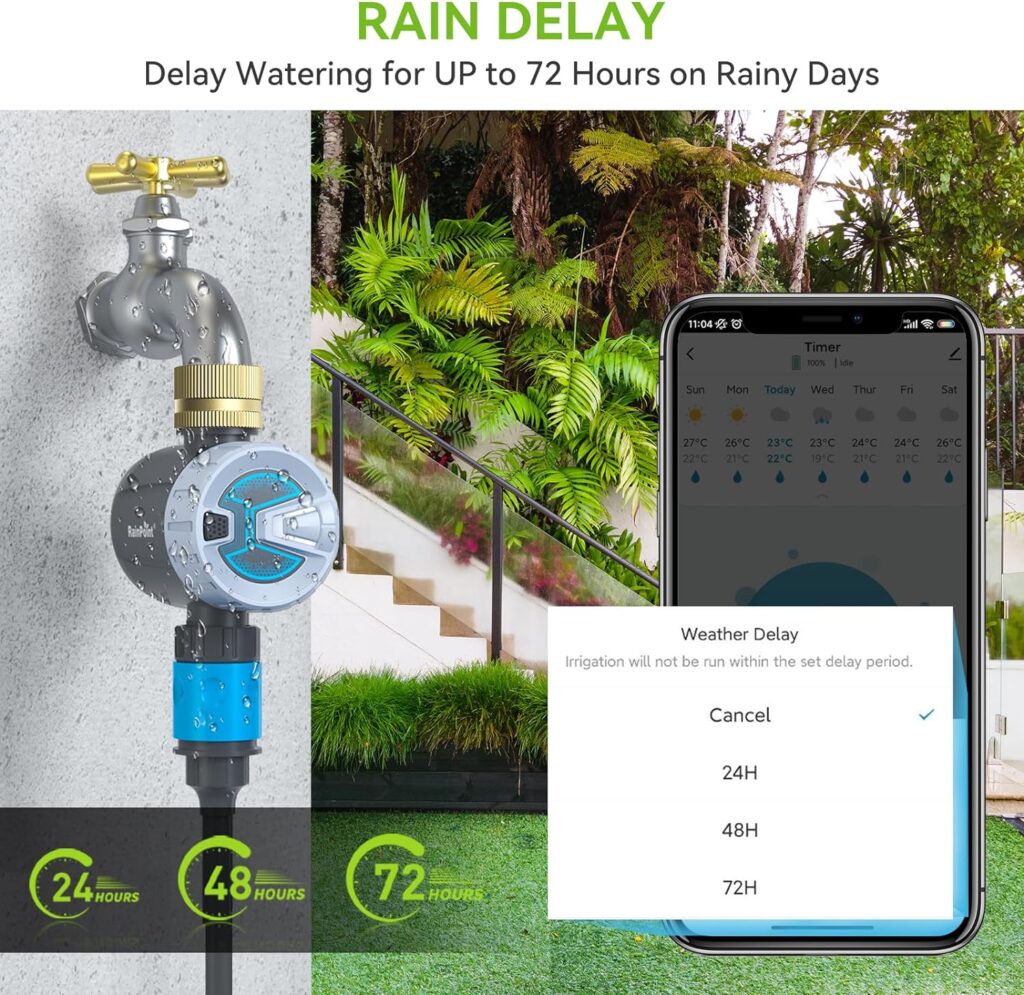 RAINPOINT Sprinkler Timer WiFi Water Timer, Smart Wireless Hose Faucet Timer for Garden, Irrigation System Controller, APP Remote Control via 2.4Ghz WiF (WiFi Sprinkler Timer (Brass Swivel))