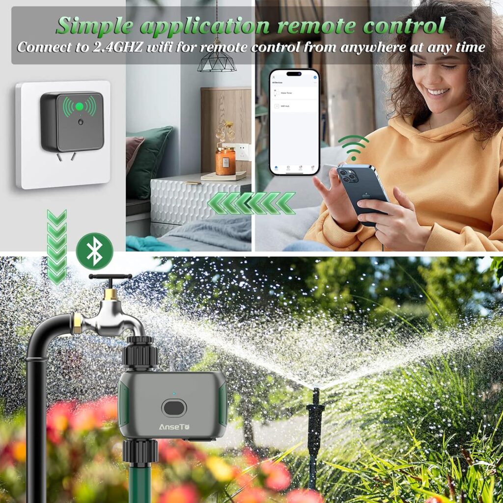 Sprinkler Timer WiFi Water Timer for Garden/Lawn,Irrigation Hose Timer with WiFi Hub Remote Control Irrigation System Compatible with Alexa and Google Home with Two Irrigation Modes/Rain Delay