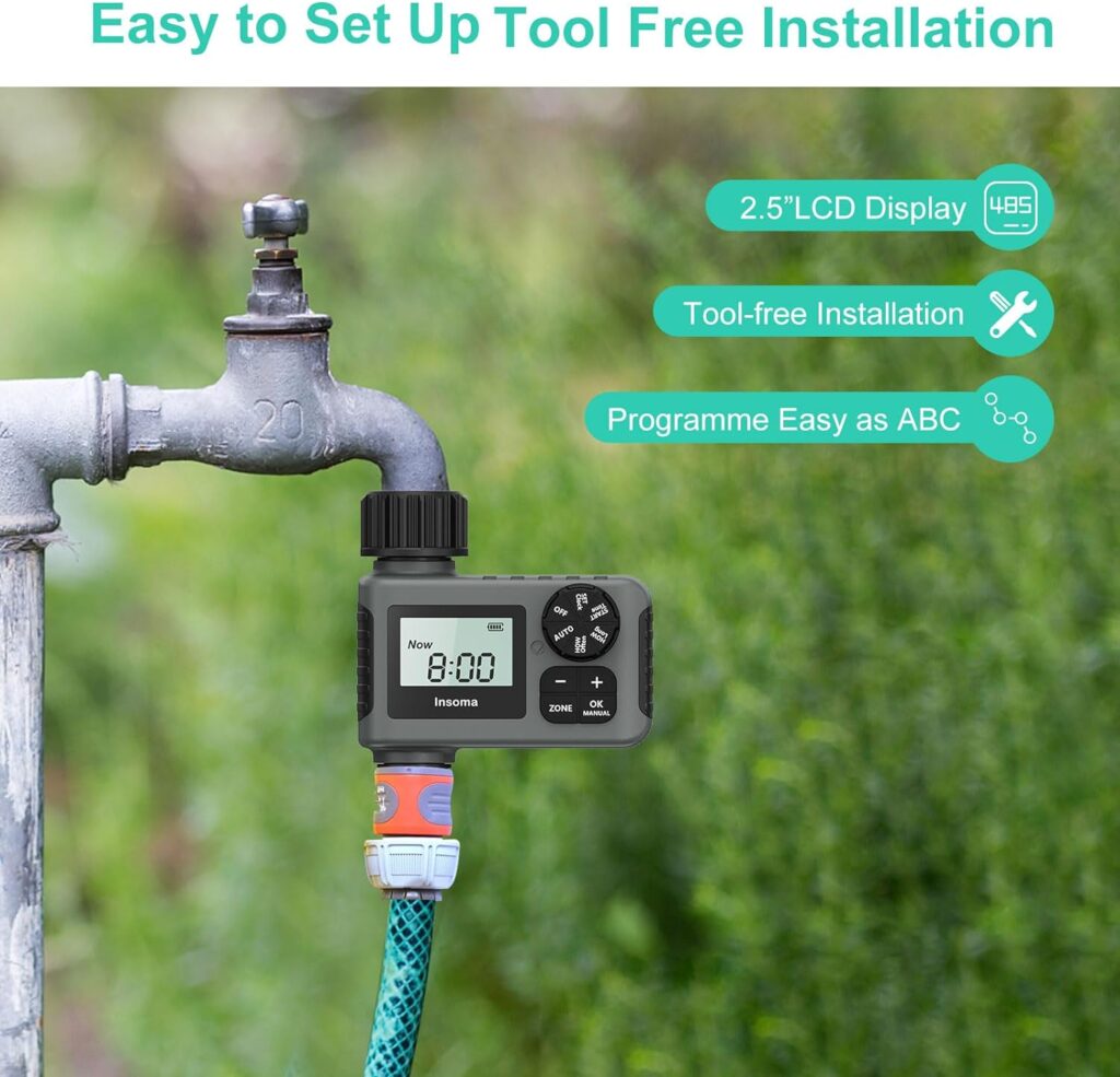 WiFi Sprinkler Timer, Insoma Smart Water Timer for Garden Hose, Automatic Irrigation System with WiFi Hub, Up to 20 Watering Plans, APP Control, Work with Alexa and Google Assistant, 2 Outlets