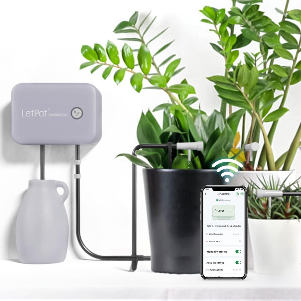 LetPot Automatic Watering System for Potted Plants, [Wi-Fi  App Control] Drip Irrigation Kit System, Smart Plant Watering Devices for Indoor Outdoor, Water Shortage Remind, IPX66 （Grey)