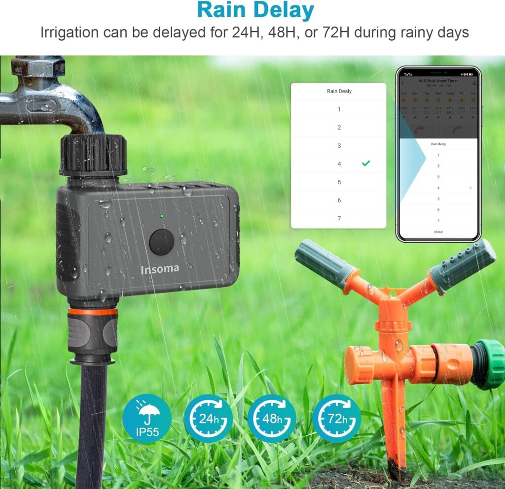 WiFi Sprinkler Timer, WiFi Water Timer for Garden, Irrigation Hose Timer with Hub, APP  Voice Control, Remote Control Irrigation System Compatible with Alexa, Two Irrigation Modes/Rain Delay