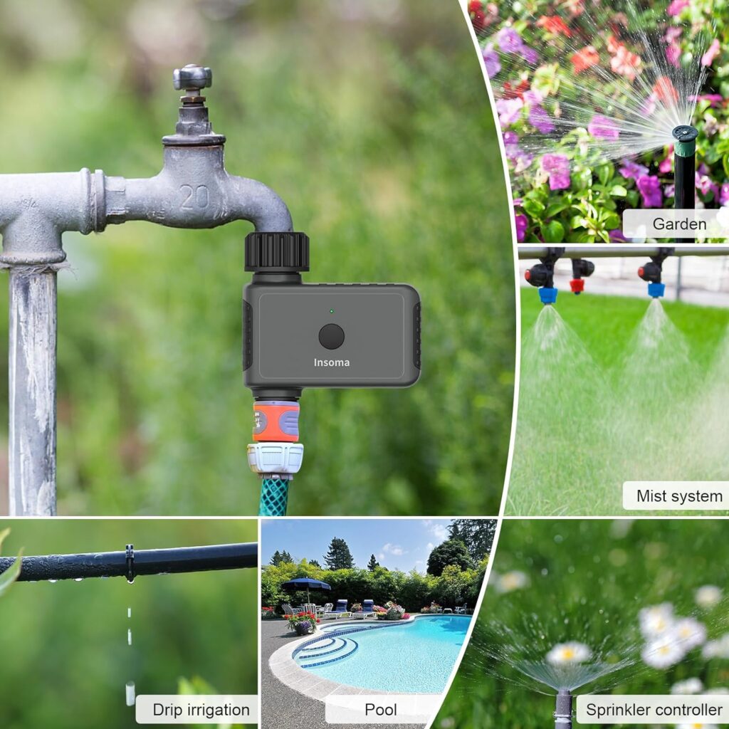 WiFi Sprinkler Timer, WiFi Water Timer for Garden, Irrigation Hose Timer with Hub, APP  Voice Control, Remote Control Irrigation System Compatible with Alexa, Two Irrigation Modes/Rain Delay