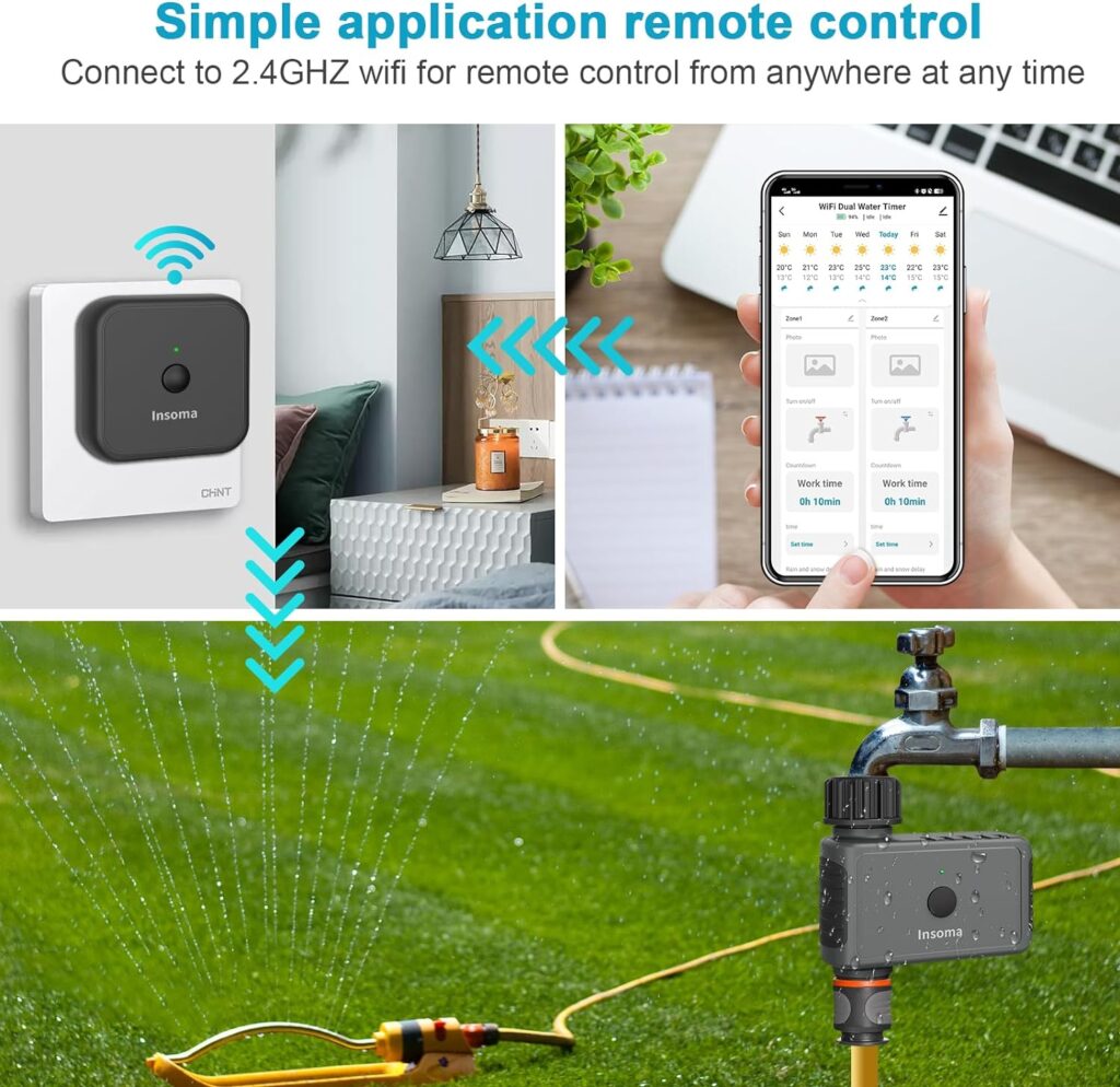 WiFi Sprinkler Timer, WiFi Water Timer for Garden, Irrigation Hose Timer with Hub, APP  Voice Control, Remote Control Irrigation System Compatible with Alexa, Two Irrigation Modes/Rain Delay