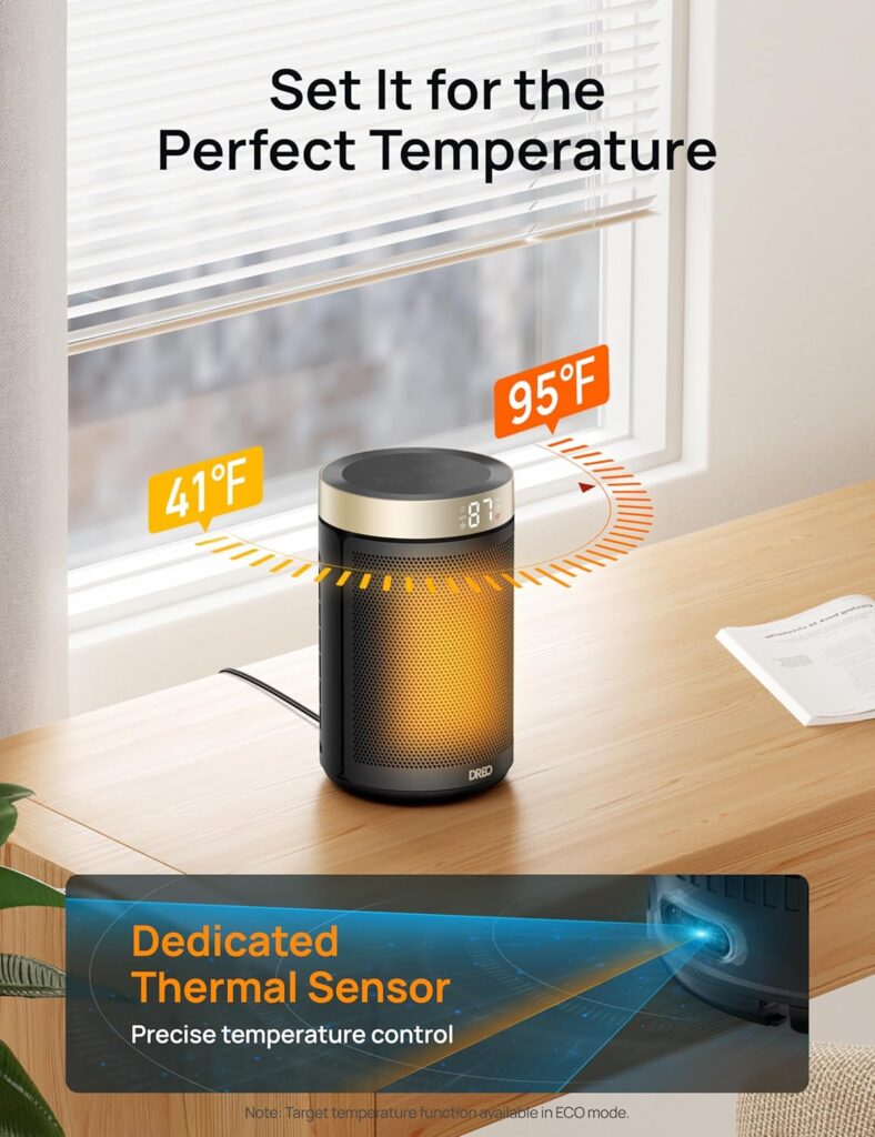 Dreo Space Heater, Portable Electric Heaters for Indoor Use with Thermostat, Digital Display, 1-12H Timer, Eco Mode and Fan Mode, 1500W PTC Ceramic Fast Safety Heat for Office Bedroom Home