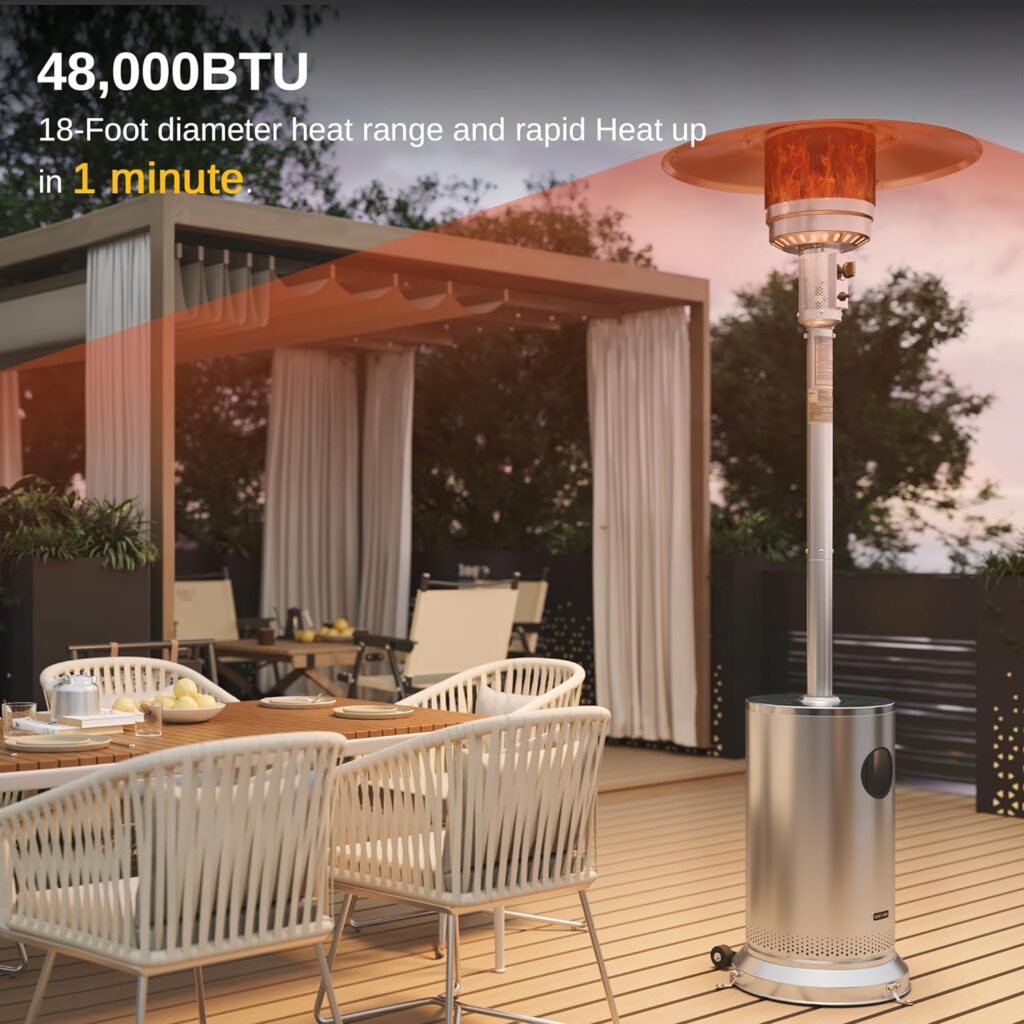 EAST OAK 48,000 BTU Patio Heater for Outdoor Use With Round Table Design, Double-Layer Stainless Steel Burner and Wheels, Outdoor Patio Heater for Home and Commercial, Bronze, 31.9 x 31.9 x 86.6