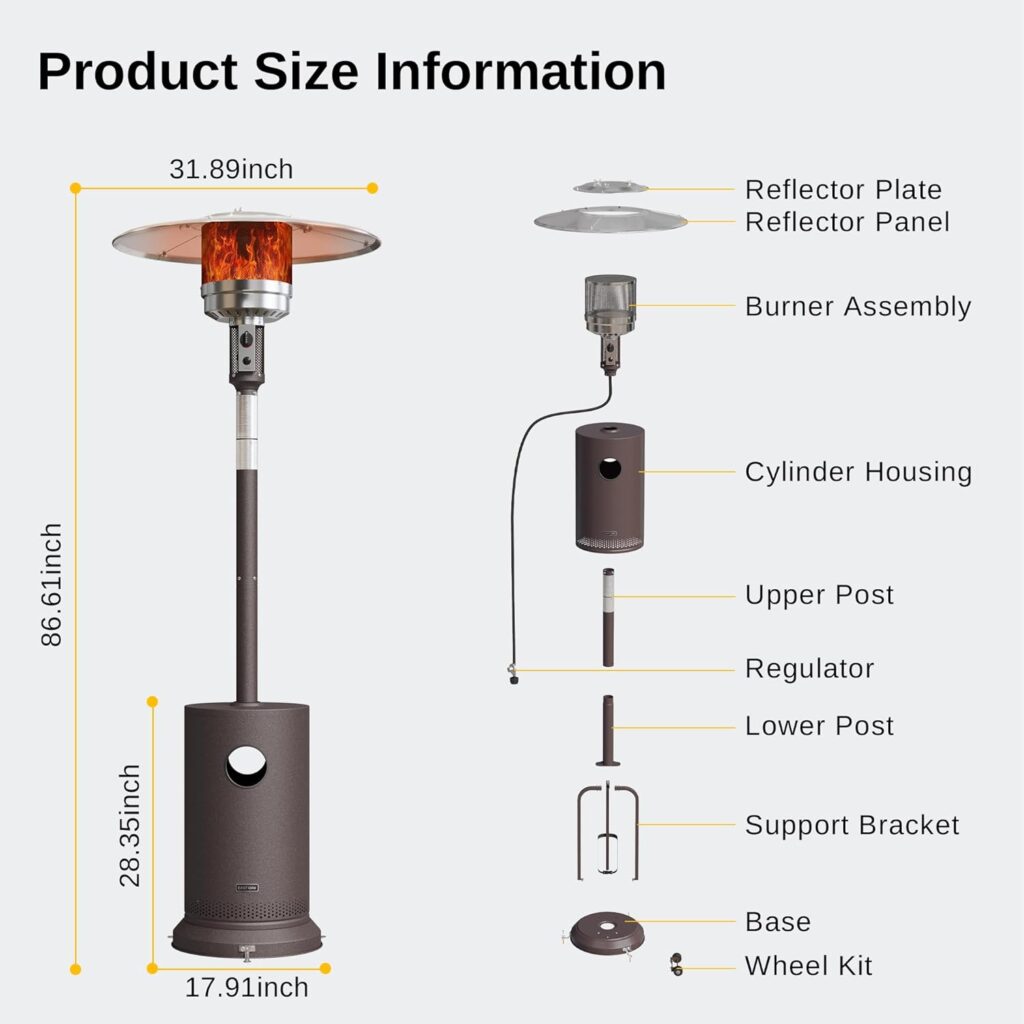 EAST OAK 48,000 BTU Patio Heater for Outdoor Use With Round Table Design, Double-Layer Stainless Steel Burner and Wheels, Outdoor Patio Heater for Home and Commercial, Bronze