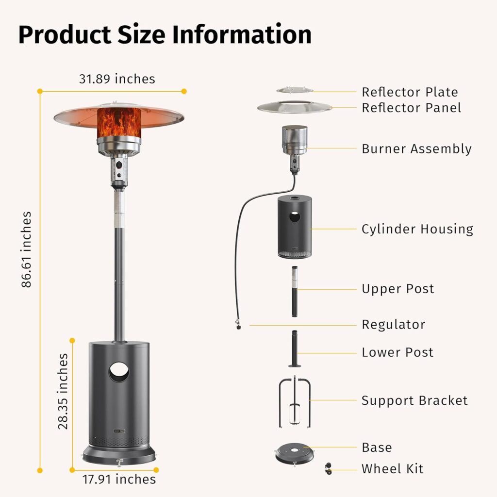 EAST OAK 48,000 BTU Patio Heater for Outdoor Use With Round Table Design, Double-Layer Stainless Steel Burner and Wheels, Outdoor Patio Heater for Home and Commercial, Bronze