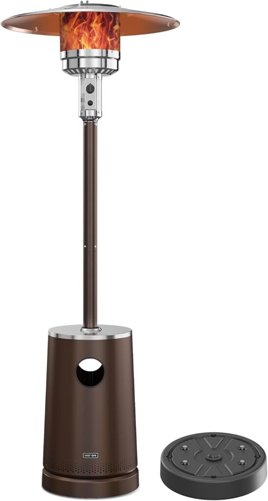 EAST OAK 50,000 BTU Patio Heater with Sand Box, Table Design, Double-Layer Stainless Steel Burner, Wheels, Triple Protection System, Outdoor Heater for Home and Residential, Pinecone