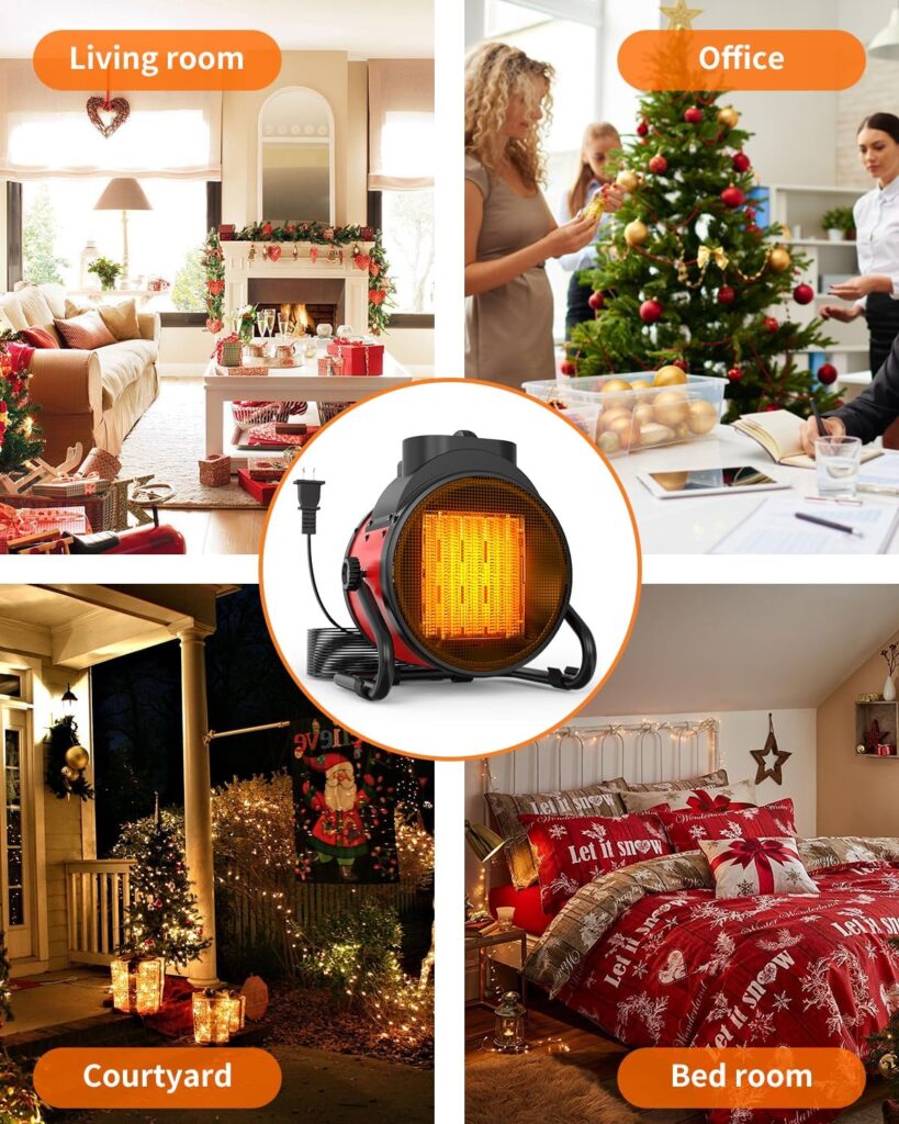 Electric Space Heater - Outdoor Portable Space Heater, with 3 Modes, 3S PTC Fast Heat, Thermostat with Overheat Protection, Space Heaters for Room, Patio, Garage, Greenhouse, Indoor Use