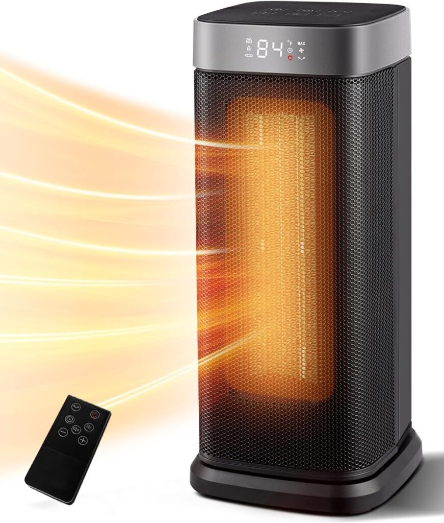 Sunnote Space Heater for Indoor Use, 1500W Electric  Portable Ceramic Heaters with 80°Oscillating, Thermostat, 5 Modes, 24Hrs Timer, Room Heater with Remote, Fast Heating Safe for Office Bedroom Use