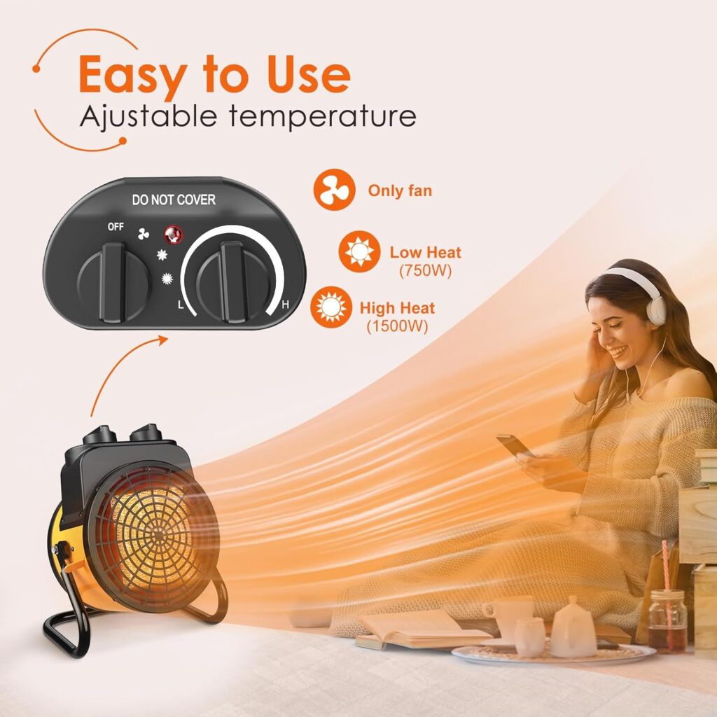 TRUSTECH Greenhouse Heater with Thermostat, 1500W Outdoor Space Heater with 3 Modes, 3s PTC Fast Heat, Overheat Protection, 90° Tilt Rotation, Portable Garage Heater for Patio, Tent and Indoor Use