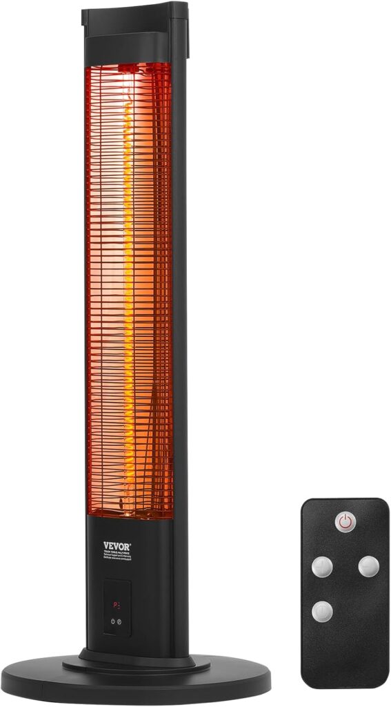 VEVOR Infrared Heater, 1500W Oscillation Electric Space Heater, Patio Heater w/ 2 Speeds  Timer, Outdoor/Outdoor for Bedroom,Studio,Porch,Dining Room,Studio, Stand,31.5 in L, Black