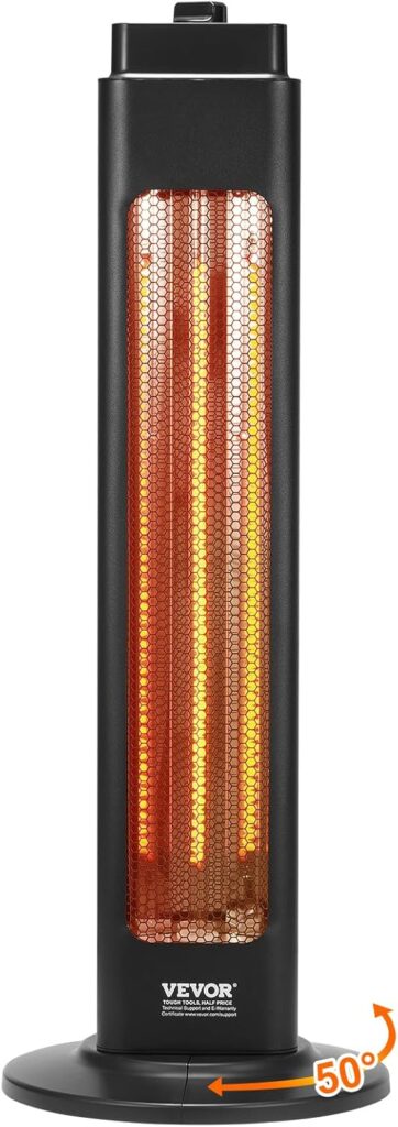 VEVOR Infrared Heater, 1500W Oscillation Electric Space Heater, Patio Heater w/ 2 Speeds  Timer, Outdoor/Outdoor for Bedroom,Studio,Porch,Dining Room,Studio, Stand,31.5 in L, Black