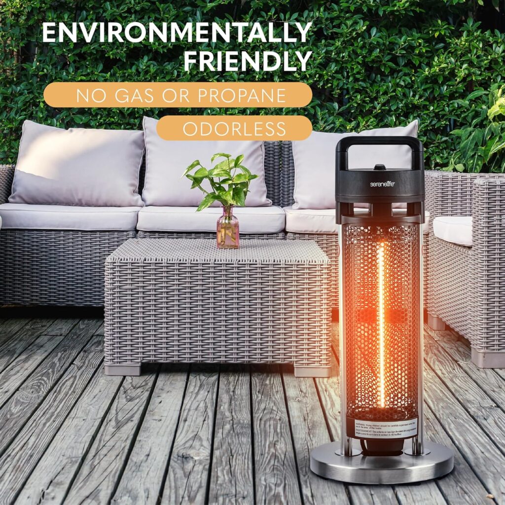 SereneLife Infrared Patio Heater, Electric Patio Heater with Remote Control, 900 W, Indoor/Outdoor Heaters for Patio, Restaurant, Backyard, Garage, Decks (Silver)